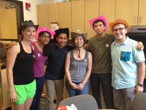 Liu Lab BBQ 2015. (Left to right) Elise Hansen '16, Naomi Vather '15, Erick Velasquez '16, Jane Liu, Daniel Phan '16, Marek Sorawski '16.